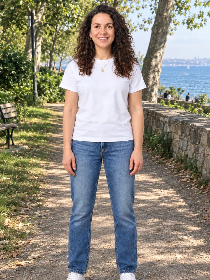 AI-üretimi temsili bir modelin sıradan günlük fotoğrafı — Kombin