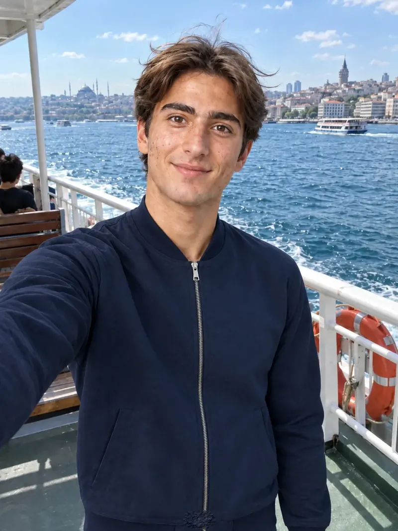 Aynı fotoğraf, Proova ile demo katalog kıyafetleri denenmiş hâlde — Selfie